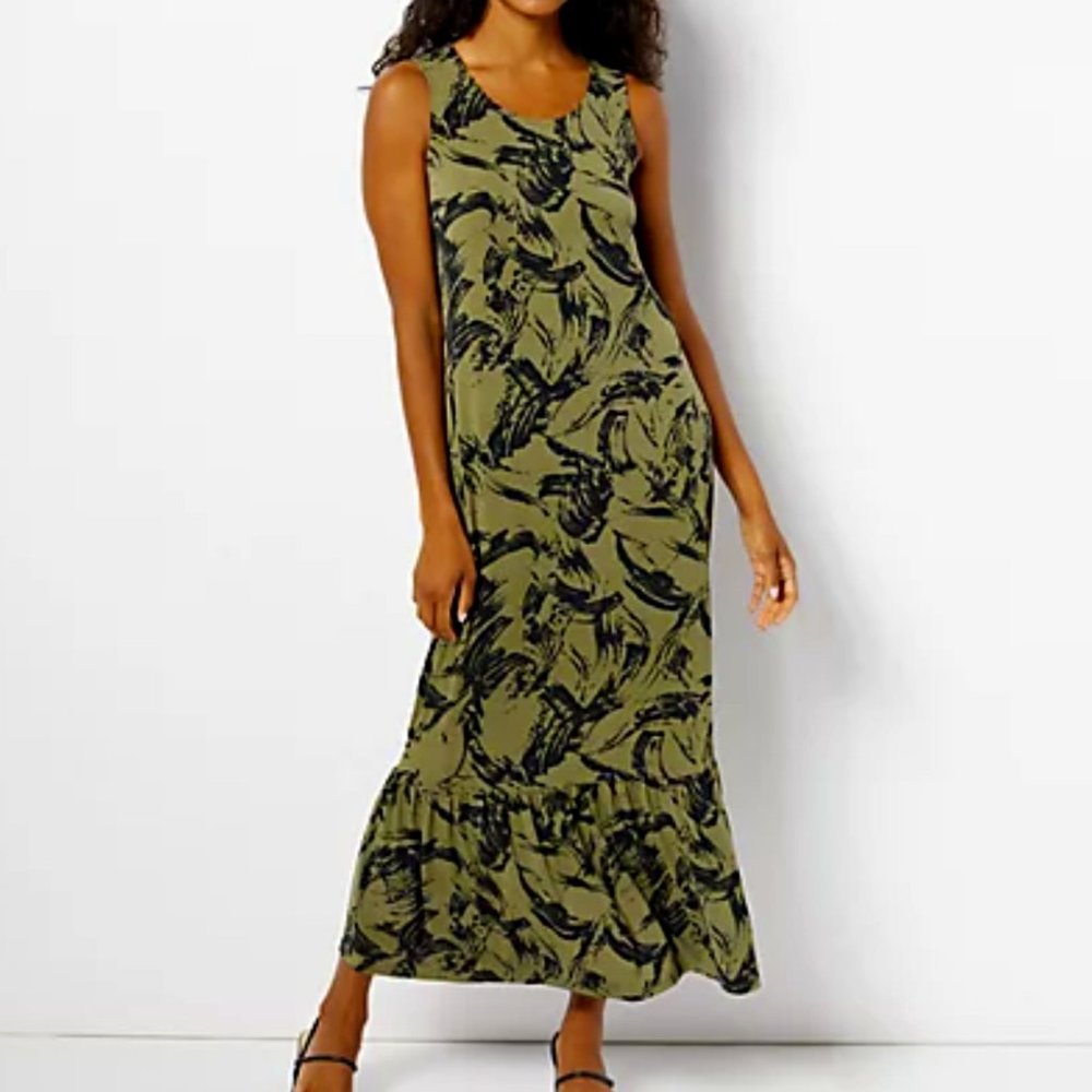 Truth + Style Regular Knit Printed Ruffle Midi Dress  12411